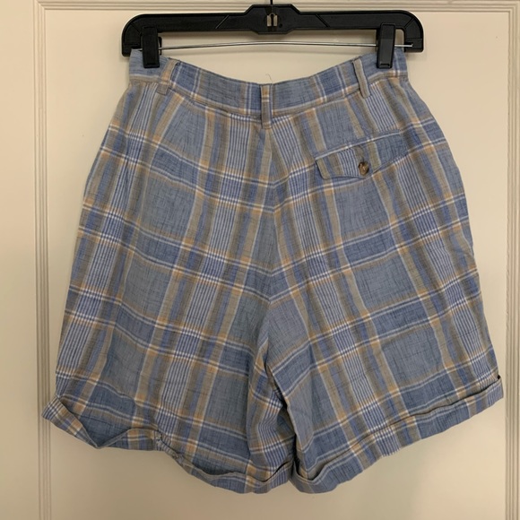 High-waisted blue plaid summer shorts - Picture 2 of 4